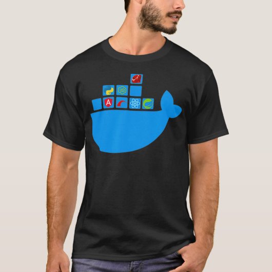 Docker React Node Js Ruby Rail Python Hackathon T-Shirt (Vorderseite)