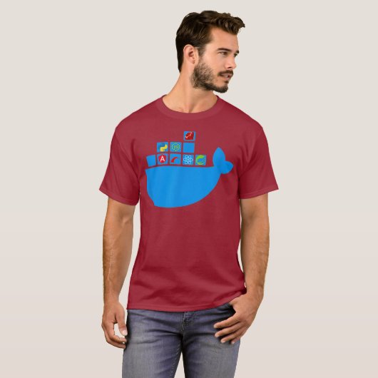 Docker React Node Js Ruby Rail Python Hackathon T-Shirt (Vorne ganz)