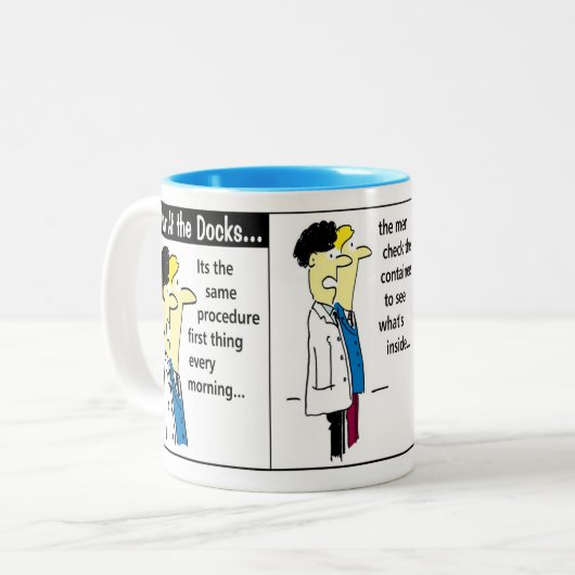 Docker Shipping Container Cartoon Spaß Zweifarbige Tasse (Vorderseite Links)