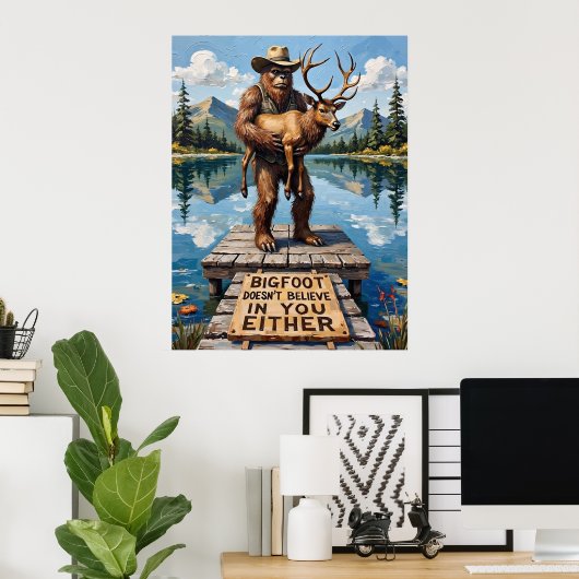 Dockside Dilemma: Sasquatch und der Elch Poster (Heimbüro)