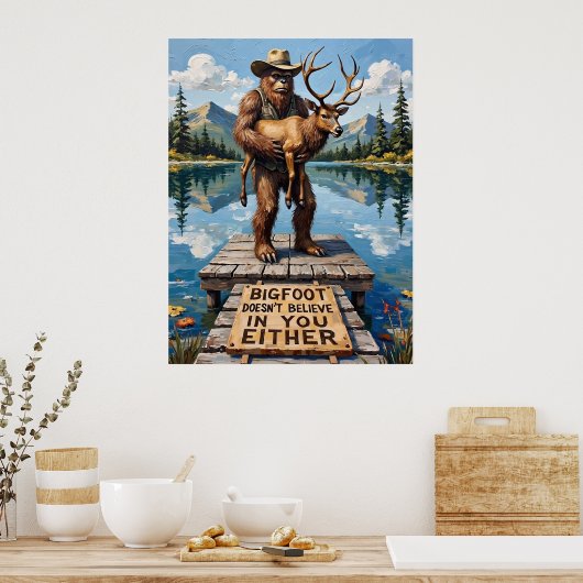 Dockside Dilemma: Sasquatch und der Elch Poster (Küche)