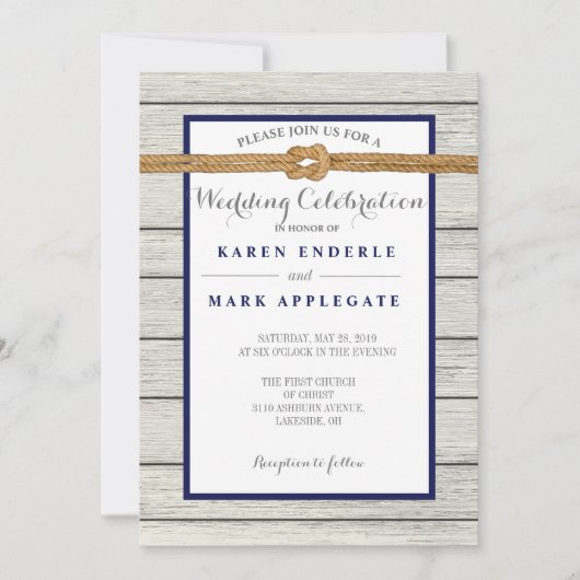 Dockside Rope Rustic Wedding Einladung (Vorderseite)