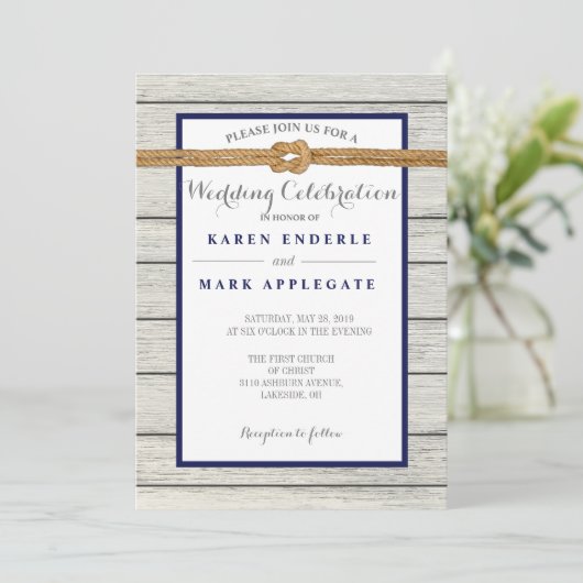 Dockside Rope Rustic Wedding Einladung (Stehend Vorderseite)