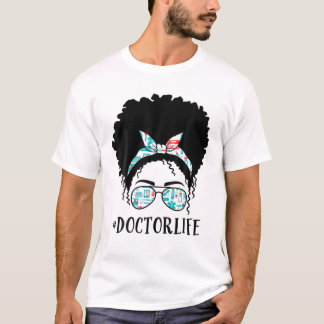 Doctor Black Afro Messy Bun Crew Afroamerikaner T-Shirt