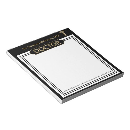 Doctor - Black and Gold Notepad Notizblock (angewinkelt)