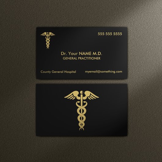 Doctor Caduceus Black and Gold Visitenkarte