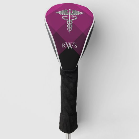 Doctor Caduceus Medical Pink Black Monogram Golf Headcover (Vorderseite)