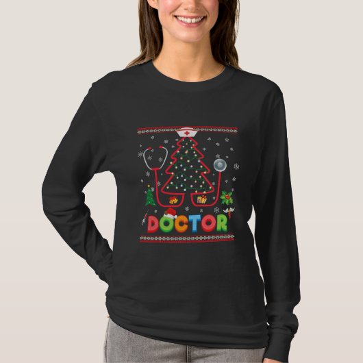 Doctor Christmas Tree Stethoscope Sweater Ugly T-Shirt (Vorderseite)