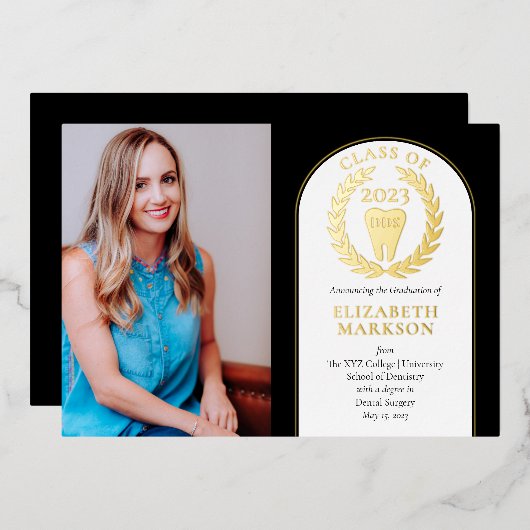 Doctor Dental Operation Foto Abschluss Gold Folieneinladung (Vorderseite/Rückseite)