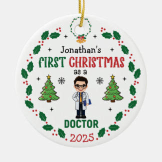 Doctor First Christmas Personalisiert Round Keramik Ornament