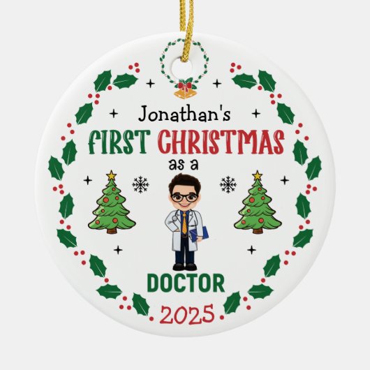 Doctor First Christmas Personalisiert Round Keramik Ornament (Vorne)