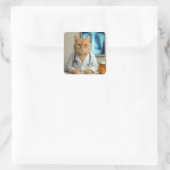 Doctor Ginger Cat With Stethoscope Quadratischer Aufkleber (Tasche)