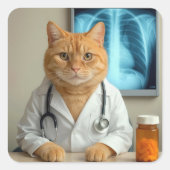 Doctor Ginger Cat With Stethoscope Quadratischer Aufkleber (Vorderseite)