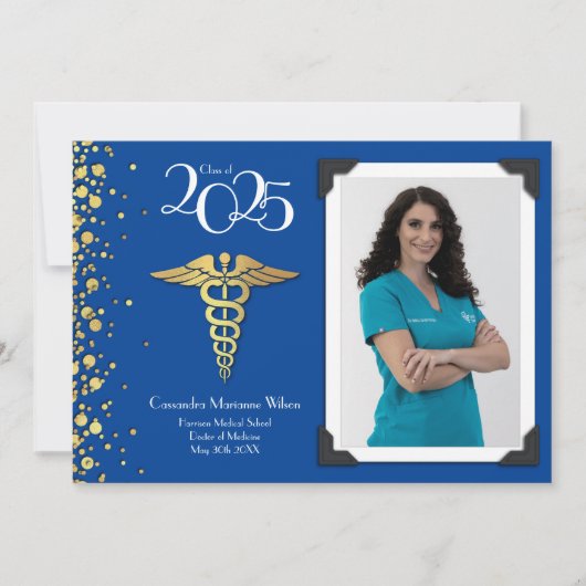 Doctor Gold Abschluss Announcement Blue Einladung (Vorderseite)