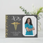 Doctor Gold Abschluss Announction Gray Einladung (Stehend Vorderseite)