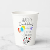 Doctor Happy Birthday Balloons Flat Birthday Pappbecher (Rückseite)