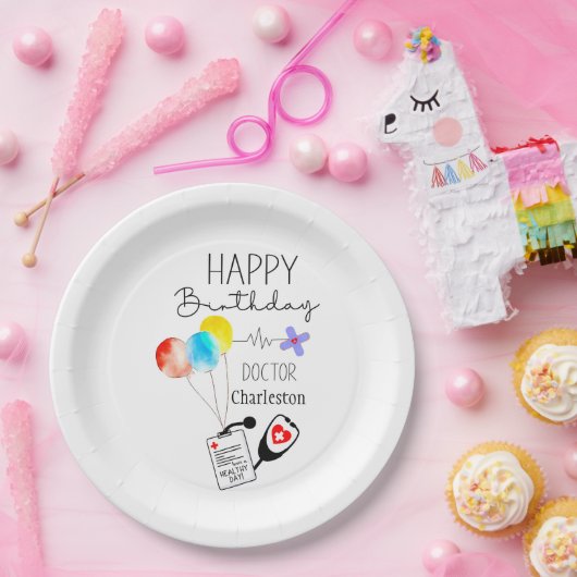 Doctor Happy Birthday Balloons Flat Birthday Pappteller (Party)