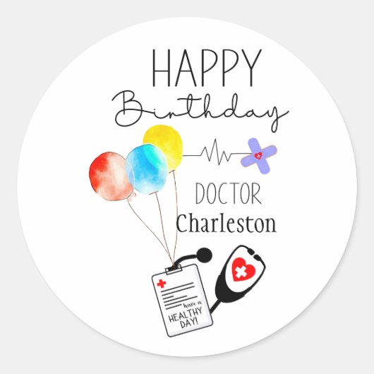 Doctor Happy Birthday Balloons Flat Birthday Runder Aufkleber (Vorderseite)