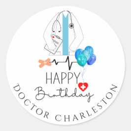 Doctor Happy Birthday White Coat Personalisiert Fl Runder Aufkleber