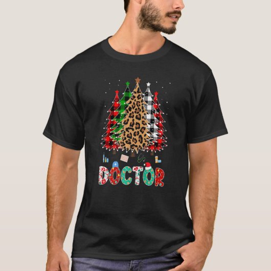 Doctor Leopard Red White Green Plaid Christmas Tre T-Shirt (Vorderseite)