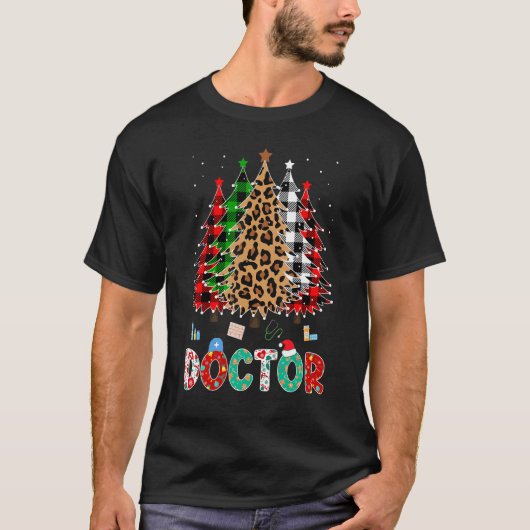 Doctor Leopard Red White Green Plaid Christmas Tre T-Shirt (Vorderseite)