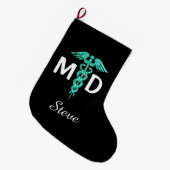 Doctor MD Caduceus Symbol Medizinisches Türkis Sch Großer Weihnachtsstrumpf (Vorderansicht (hängend))