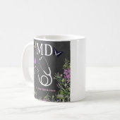 Doctor MD Stethoscope Floral Personalized Kaffeetasse (Vorderseite Links)
