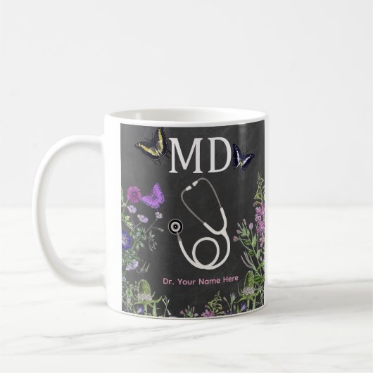 Doctor MD Stethoscope Floral Personalized Kaffeetasse (Links)