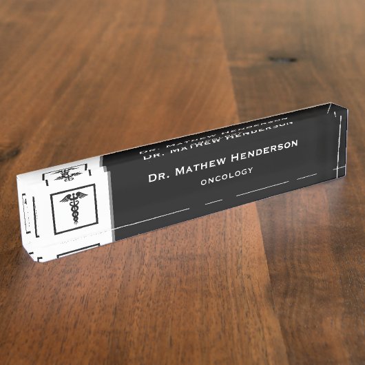 Doctor Medical Symbol Schwarz-weiß Caduceus Namensplakette (Seite)