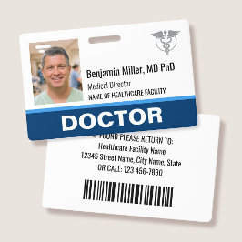 Doctor Nurse ID Badge Photo Logo Modern Blue Ausweis