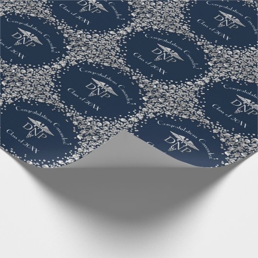 Doctor Nursing Practice Graduation NavyBlue Silver Geschenkpapier (Ecke)