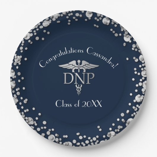 Doctor Nursing Practice Graduation NavyBlue Silver Pappteller (Vorderseite)