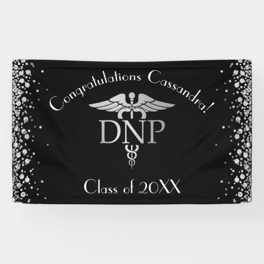 Doctor of Nursing Practice Graduation Black Silver Banner (Horizontal)