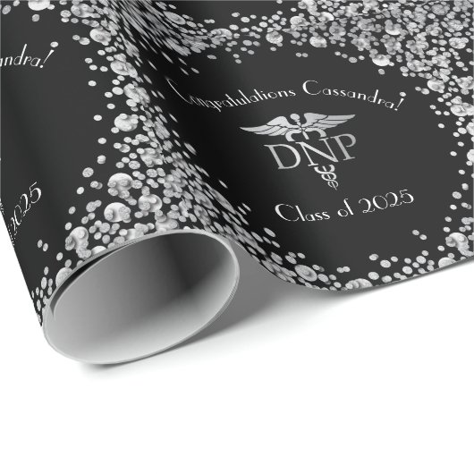 Doctor of Nursing Practice Graduation Black Silver Geschenkpapier (Rolleneckpunkt)
