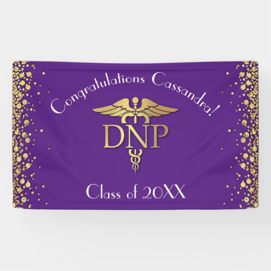Doctor of Nursing Practice Graduation Purple Gold Banner (Horizontal)