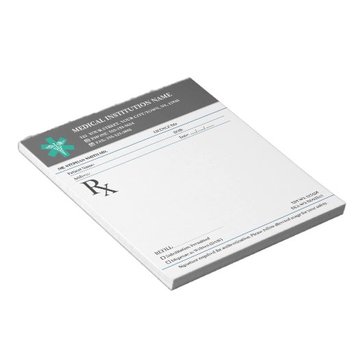 Doctor Prescription Medical RX Pad – Charcoal Grey Notizblock (angewinkelt)