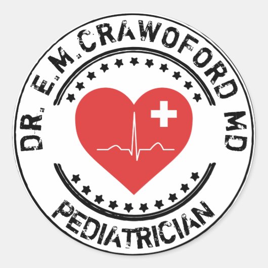 Doctor Rubber Briefmarke Herz EKG mit Ihrem Namen Runder Aufkleber (Vorderseite)