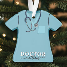 Doctor Scrubs Stethoscope Blue Shirt Weihnachten