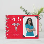 Doctor Silver Abschluss Announcement Red Einladung (Stehend Vorderseite)