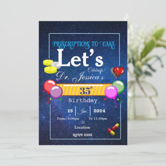 Doctor's birthday Einladung (Stehend Vorderseite)
