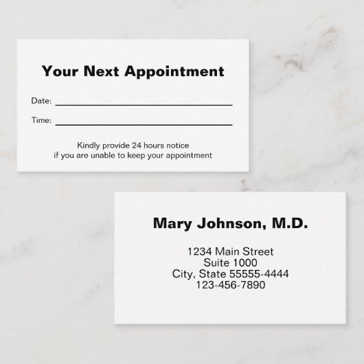 Doctor's Medical Office Your Next Appointment Card Terminkarte (Vorne/Hinten)