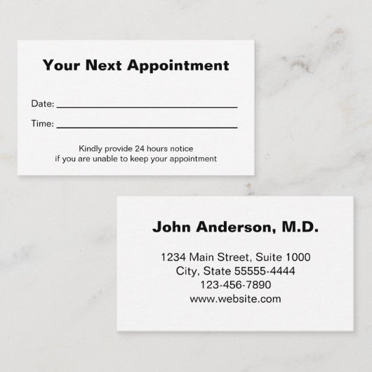 Doctor's Medical Office Your Next Appointment Card Terminkarte (Vorne/Hinten)