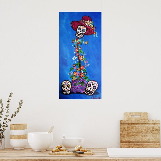 DOD SKULLS-BLUME POSTER (Küche)