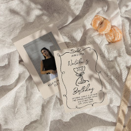 Doddle Schwarz-weiß Bow Martini Foto Geburtstag Einladung