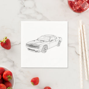 Dodge Challenger Schwarz-Weiß-Stift Zeichne Serviette