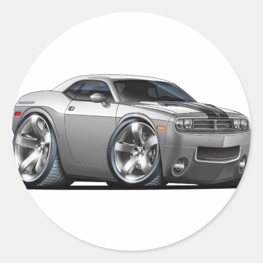 Dodge Challenger Silver/Grau Car Runder Aufkleber (Vorderseite)