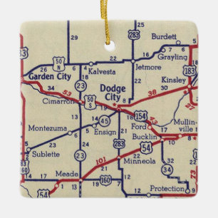 Dodge City KS Vintage Karte Keramikornament