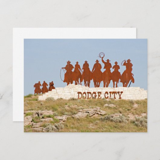 Dodge City Sign - Cowboys - Pferde - Willkommen Postkarte (Vorne/Hinten)