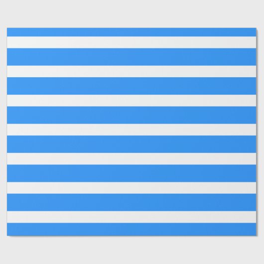 Dodger Blue White Classic Horizontal Striping Geschenkpapier (Flach)