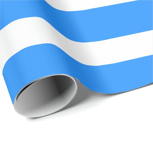 Dodger Blue White Classic Horizontal Striping Geschenkpapier (Rolleneckpunkt)